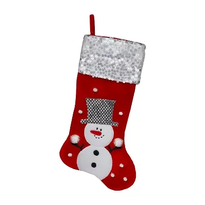 20.5'' Red and White Snowman Embroidered Christmas Stocking with Sequined Cuff
