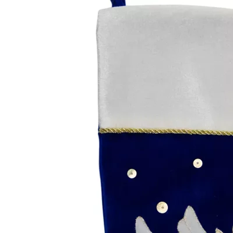 20.5'' Royal Blue and White Velvet Dove with Olive Branch Christmas Stocking