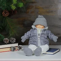 16'' Gray and White Cheerful Sitting Girl Christmas Tabletop Decoration