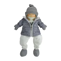 16'' Gray and White Cheerful Sitting Girl Christmas Tabletop Decoration