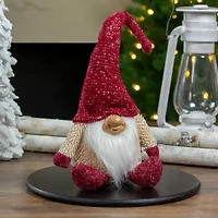 17'' Ivory and Red Chubby Smiling Gnome Plush Tabletop Christmas Decoration