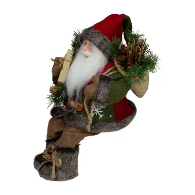 16'' Country Rustic Santa Claus with Snowflake Jacket Sitting Christmas Figure