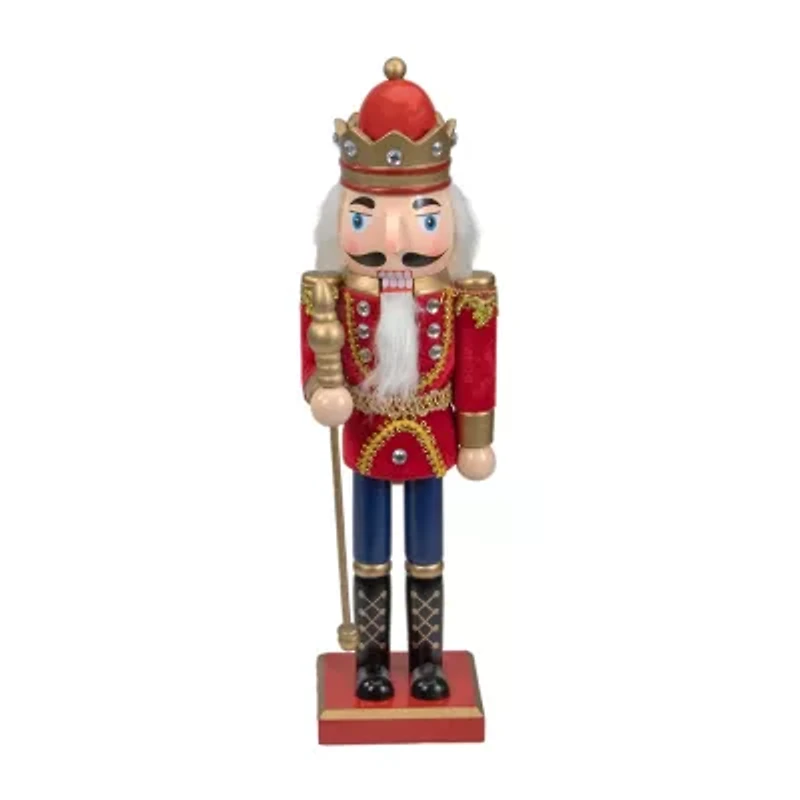 14'' Red and Gold Traditional Christmas Nutcracker King with Scepter Tabletop Figurine