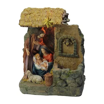 14'' Brown and Gray Holy Family Religious Nativity Fountain with Lamp Tabletop Christmas Decoration