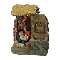 14'' Brown and Gray Holy Family Religious Nativity Fountain with Lamp Tabletop Christmas Decoration
