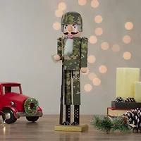 15'' Beige and Green Army Soldier in Fatigues Christmas Nutcracker