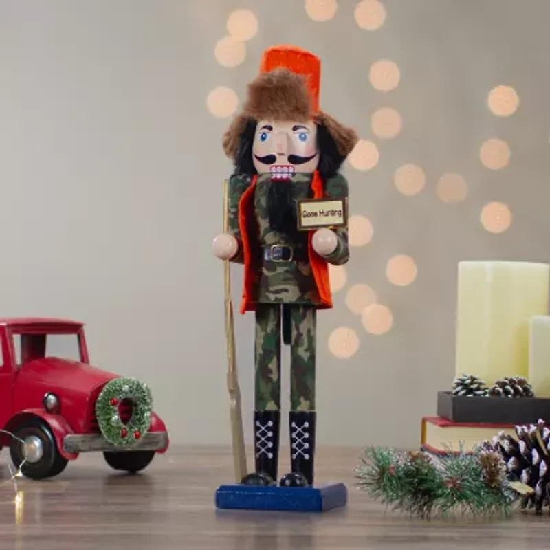 15'' Orange and Green ''Gone Hunting'' Christmas Nutcracker in Camouflage