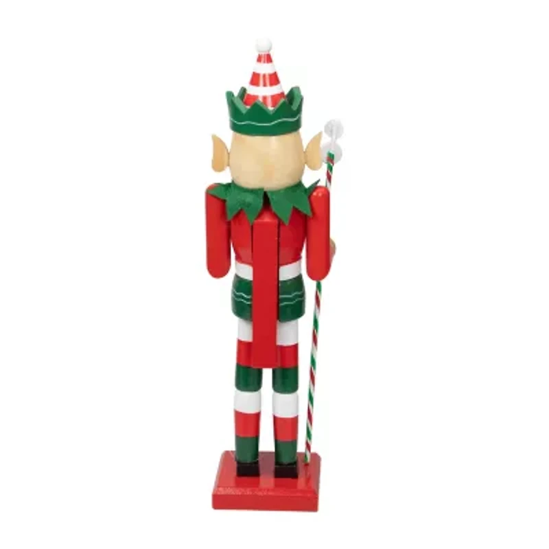 15'' Red and Green Traditional Striped Elf Christmas Nutcracker