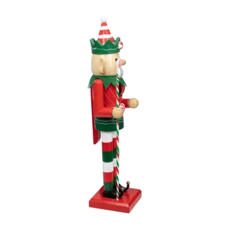 15'' Red and Green Traditional Striped Elf Christmas Nutcracker