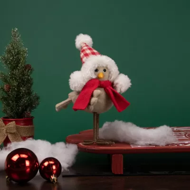 8.5'' Right Facing Standing Bird with Red Scarf and Plaid Hat Christmas Figure