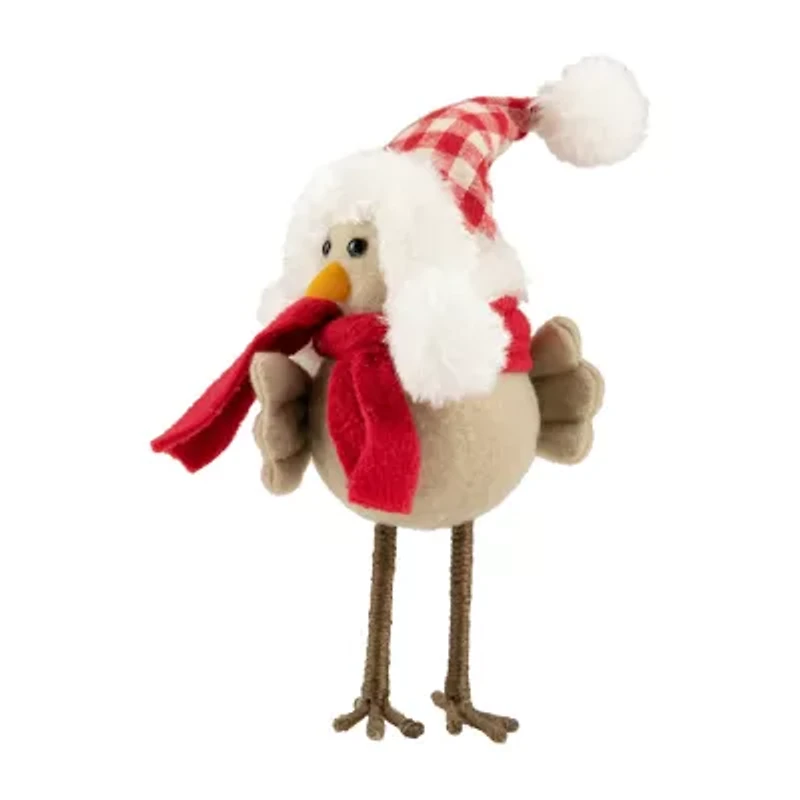 8.5'' Right Facing Standing Bird with Red Scarf and Plaid Hat Christmas Figure