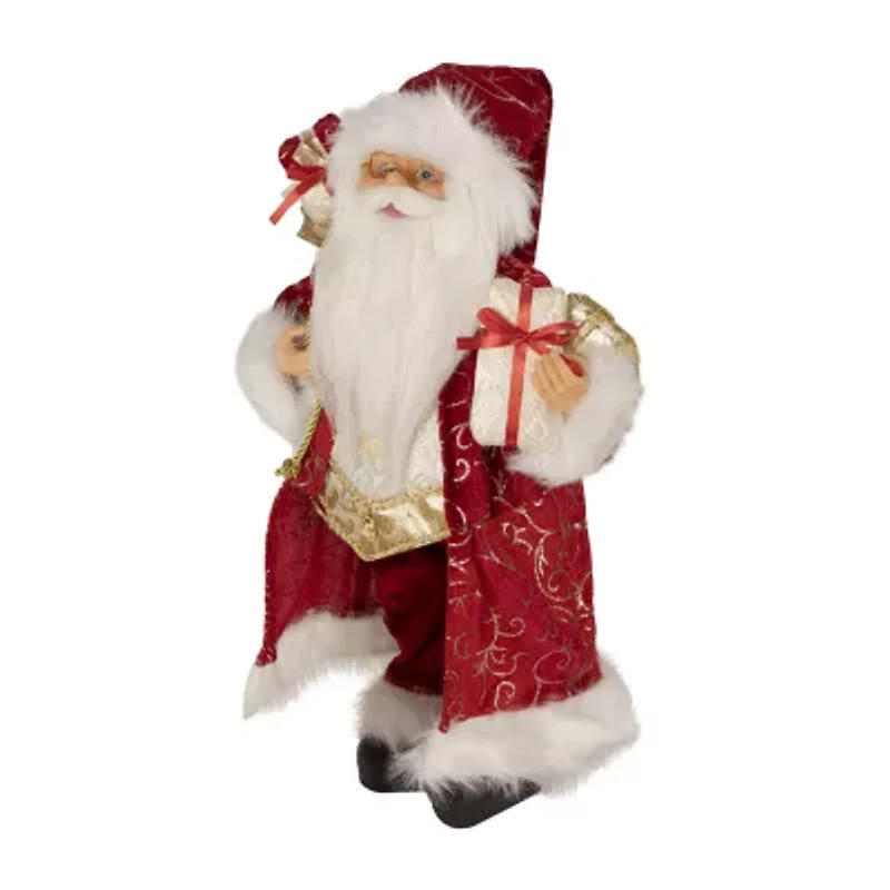 16'' Red and Gold Filigree Santa Claus with Gifts Christmas Figurine