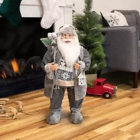 24'' Gray and White Santa Claus with Lantern Christmas Figure