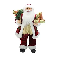 24'' Red Holly Berry Standing Santa Claus with Presents and Gift Bag Christmas Figurine