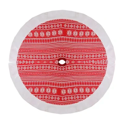 48'' Red and White Knitted Snowflake Christmas Tree Skirt with Faux Fur Trim