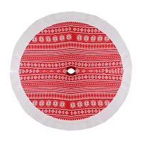 48'' Red and White Knitted Snowflake Christmas Tree Skirt with Faux Fur Trim