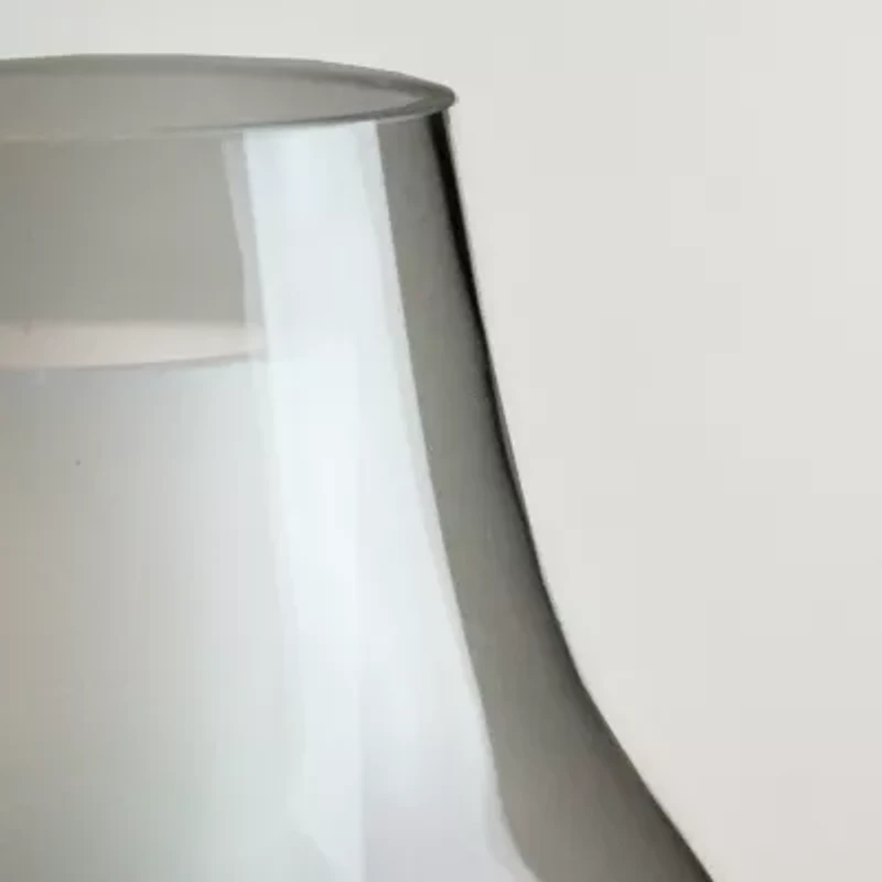10.25'' Transparent Glass Pillar Candle Holder with Wooden Base