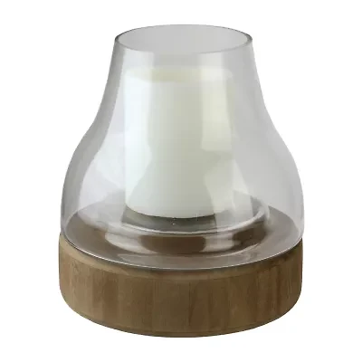 10.25'' Transparent Glass Pillar Candle Holder with Wooden Base