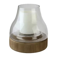 10.25'' Transparent Glass Pillar Candle Holder with Wooden Base
