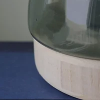 7.75'' Storm Gray Bubble Glass Pillar Candle Holder with Wooden Base