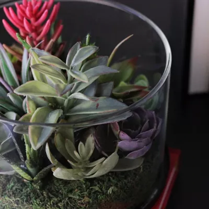 8'' Artificial Mixed Succulent Arrangement in Round Glass Jar