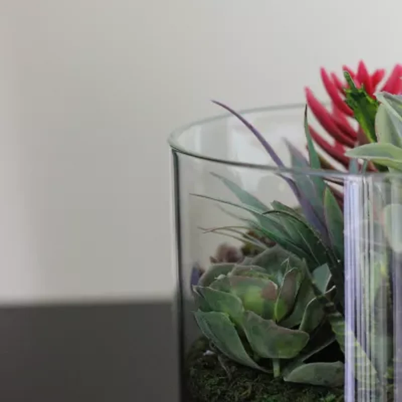 8'' Artificial Mixed Succulent Arrangement in Round Glass Jar