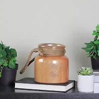 6.25'' Brown Distressed Glass Hurricane Decor with Rope