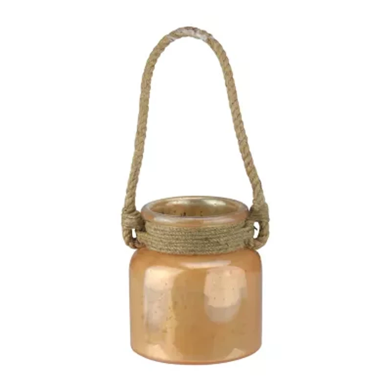 6.25'' Brown Distressed Glass Hurricane Decor with Rope