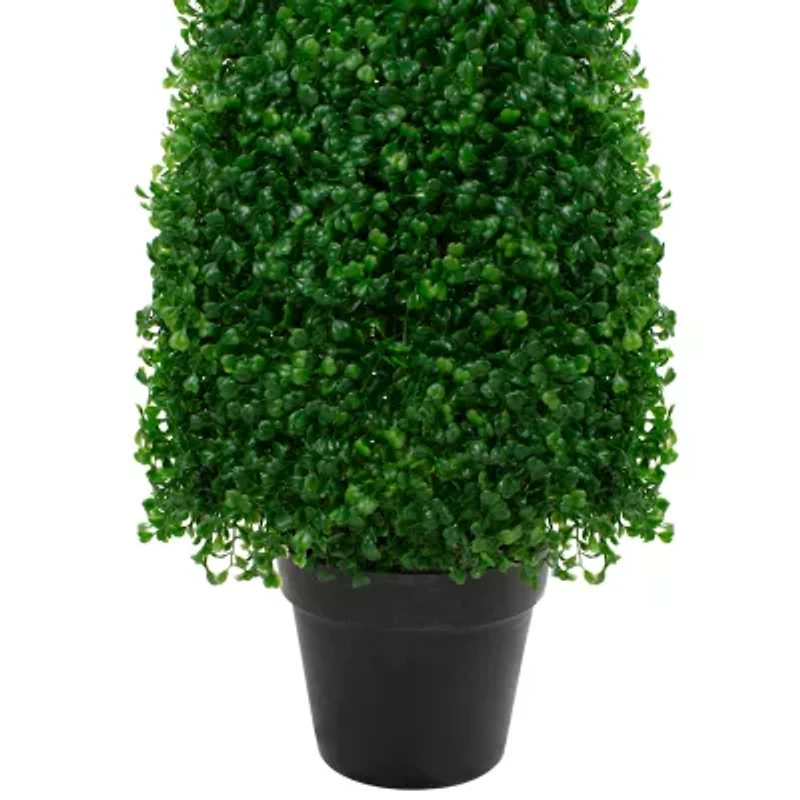 45'' Two Tone Green Triangular Artificial Boxwood Topiary Potted Tree - Unlit