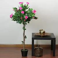 47'' Potted Green and Pink Artificial Rose Tree