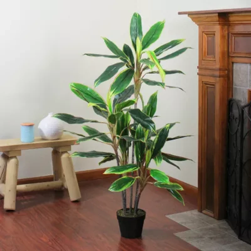 55'' Green and Red Potted Two Tone Dracaena Artificial Plant