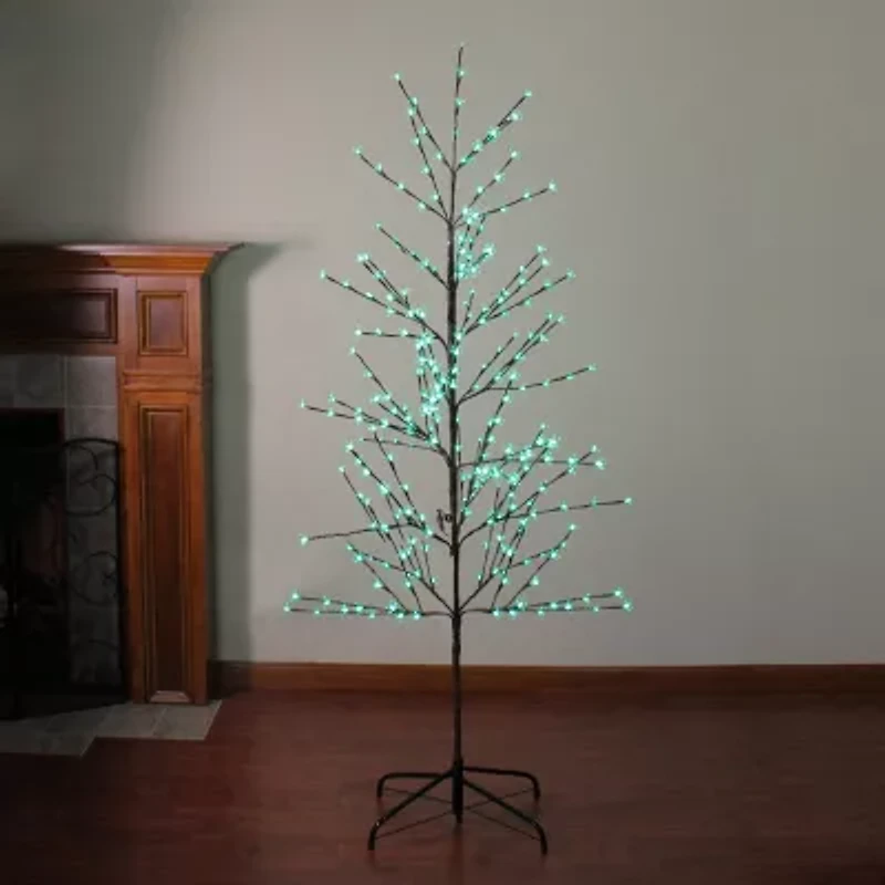 6' Pre-Lit Enchanted Garden Cherry Blossom Flower Artificial Spring Tree - Green LED Lights
