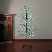 6' Pre-Lit Enchanted Garden Cherry Blossom Flower Artificial Spring Tree - Green LED Lights