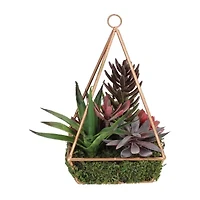 9" Artificial Succulents Arrangement in 4-Sided Copper Metal Wire Frame