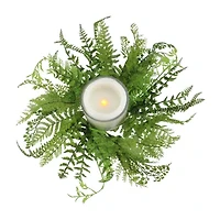 17'' Decorative Artificial Mixed Green Fern Hurricane Glass Candle Holder