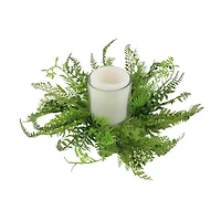 17'' Decorative Artificial Mixed Green Fern Hurricane Glass Candle Holder