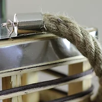 11.25'' Rustic Chic Rectangular Rattan Candle Holder Lantern with Jute Handle