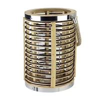 11.5'' Rustic Chic Cylindrical Rattan Decorative Candle Holder Lantern with Jute Handle