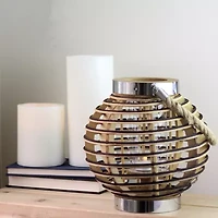 9.5'' Rustic Chic Round Rattan Decorative Candle Holder Lantern with Jute Handle