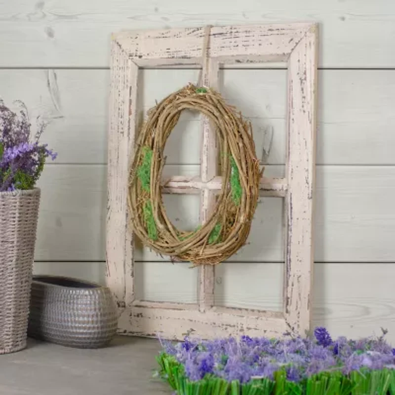 Grapevine  Twig and Moss Egg-Shaped Artificial Spring Wreath  11-Inch