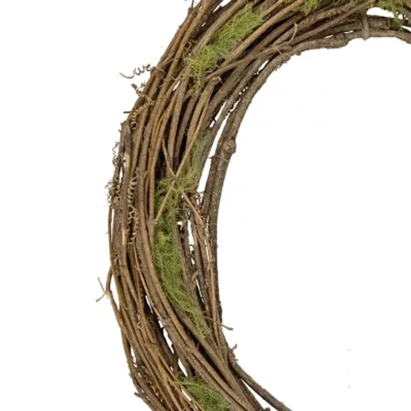 Natural Grapevine and Twig Oval Spring Wreath with Moss  15.5-Inch  Unlit