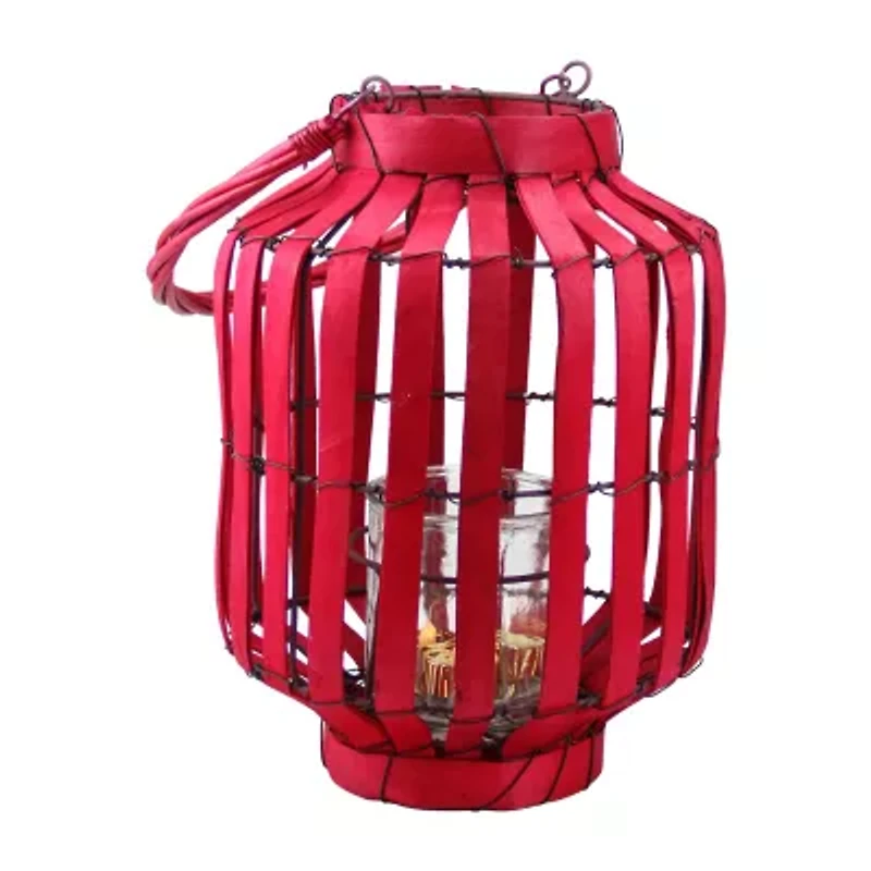 20'' Tropicalia Blush Red Cabana Tiki Bar Votive Candle Holder Lantern