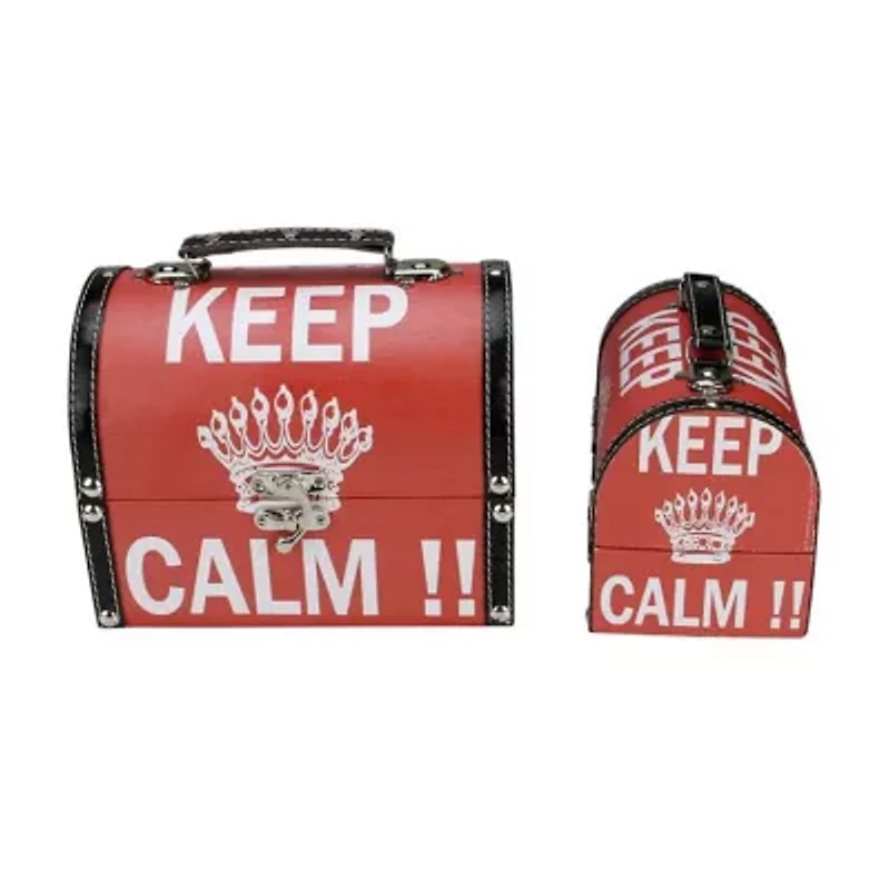 Set of 2 Red and White Keep Calm!! Decorative Wooden Storage Boxes 7.25-8.75"