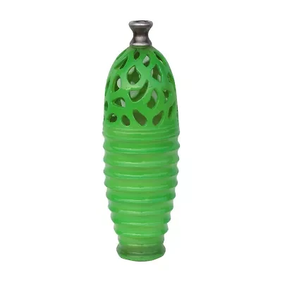 15'' Lime Green and Gray Shiny Contemporary Outdoor Patio Cutout Bottom Vase