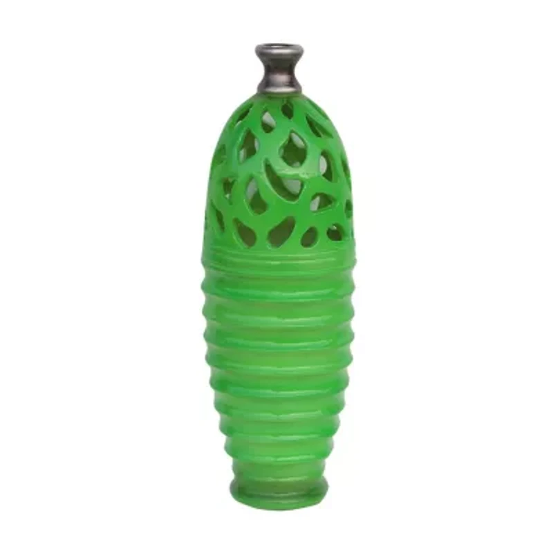 15'' Lime Green and Gray Shiny Contemporary Outdoor Patio Cutout Bottom Vase