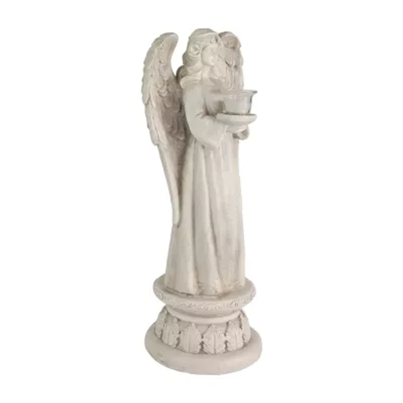 22.5'' Standing Angel with Birdbath Votive Candle Holder Outdoor Garden Statue