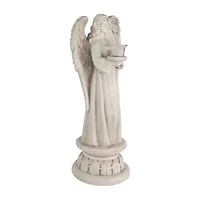 22.5'' Standing Angel with Birdbath Votive Candle Holder Outdoor Garden Statue