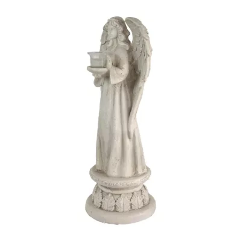 22.5'' Standing Angel with Birdbath Votive Candle Holder Outdoor Garden Statue