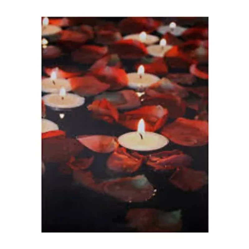 White and Red Rose Petal LED Flickering Canvas Wall Art 15.75" x 11.75"