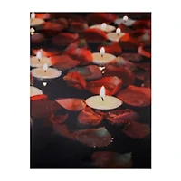 White and Red Rose Petal LED Flickering Canvas Wall Art 15.75" x 11.75"